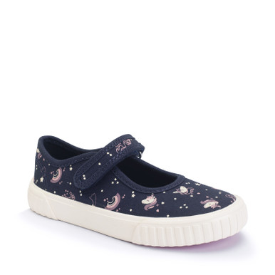Start-Rite Shoes Lemonade, Navy Unicorn Canvas Girls Single Bar Rip-tape Canvas Shoes