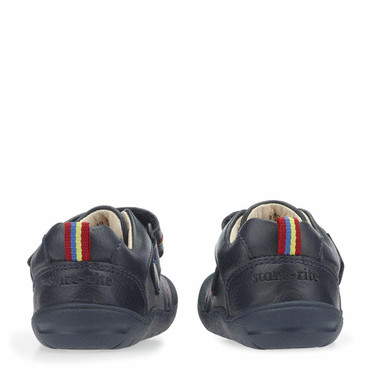 First Zak, Navy blue leather boys rip-tape first walking shoes