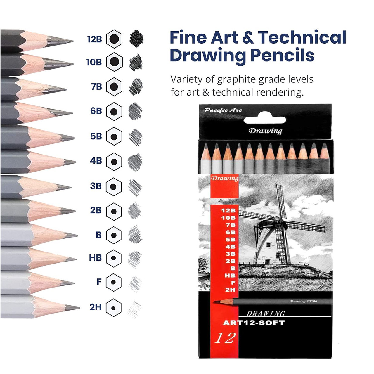 Pacific Arc Graphite Drawing Pencil Sets Soft Set of 12