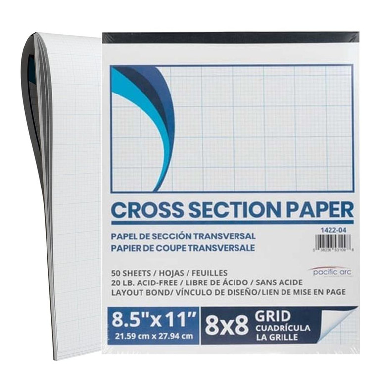Pacific Arc Cross Section Paper Pad, 50 Sheets, 8.5 Inch x 11 Inch, 8x8 Grid 1422-04 - AlfaPlanhold.Com