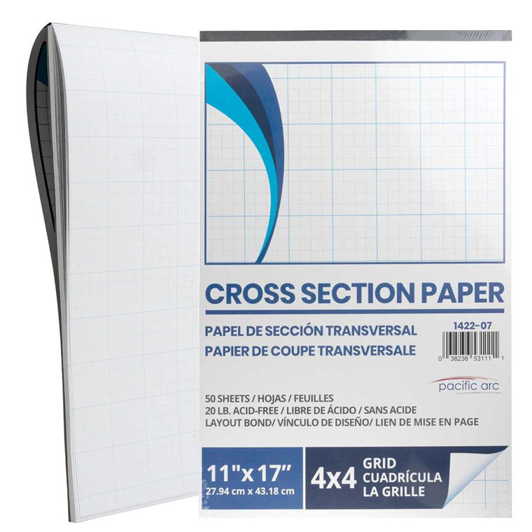 Pacific Arc Cross Section Paper Pad, 50 Sheets, 11 Inch x 17 Inch, 4 x 4 Grid 1422-07- AlfaPlanhold.Com