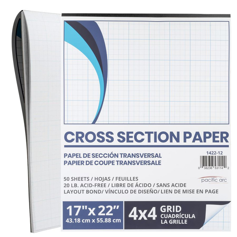 Pacific Arc Cross Section Paper Pad 50 Sheets 17 Inch x 22 Inch 4 x 4 Grid 1422-12 - AlfaPlanhold.Com