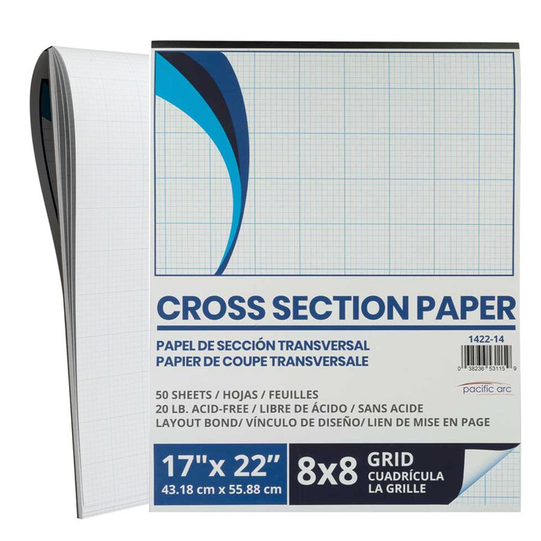 Pacific Arc Cross Section Paper Pad, 50 Sheets, 17 Inch x 22 Inch, 8 x 8 Grid 1422-14 - AlfaPlanhold.Com