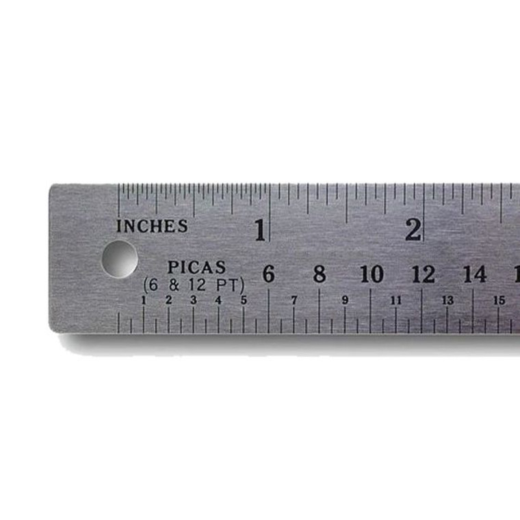 12" Stainless Steel Ruler with Rubber Backing 12" 32nd & 64th and Pica Pacific Arc EP-12- AlfaPlanhold.Com