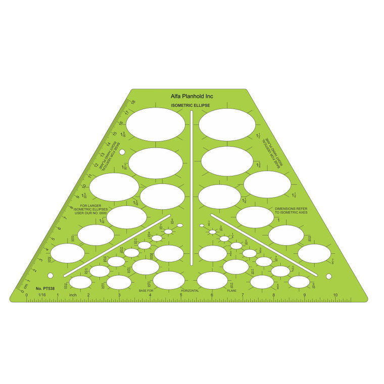 Pacific Arc Isometric Ellipse Template with 37 ellipses, size 1/8" to 1-9/16" Size 6.63" x 11.25" PT-538 - AlfaPlanhold.Com