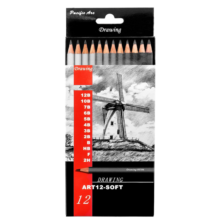 Pacific Arc Graphite Drawing Pencil Set, Soft 12B, 10B, 7B, 6B, 5B, 4B, 3B, 2B, B, HB, F, 2H - AlfaPlanhold.Com