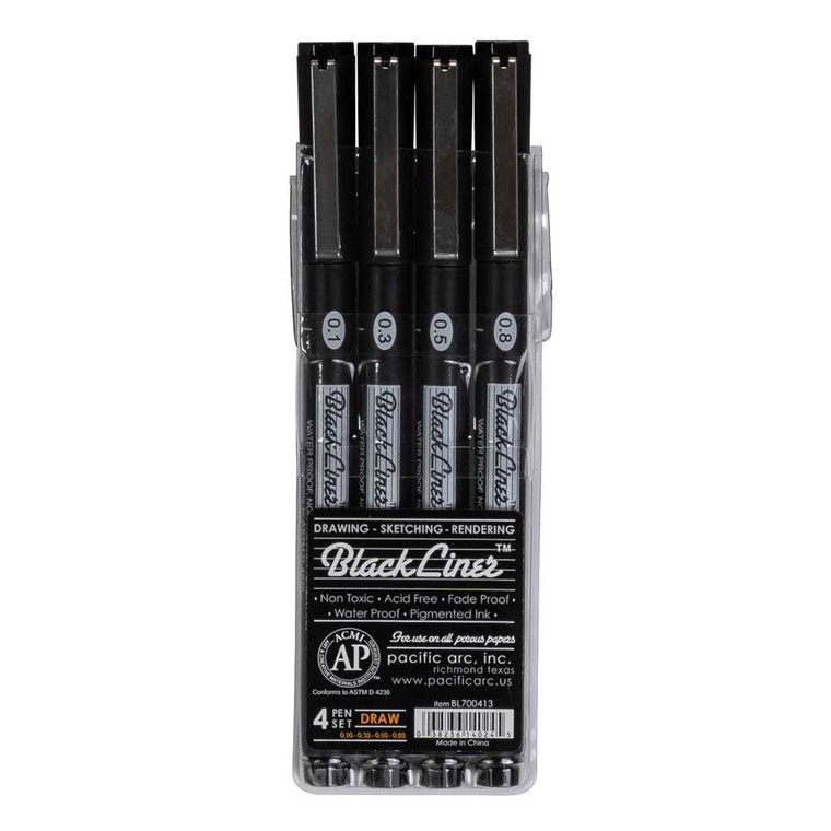 Pacific Arc Blackliner Fine Line Drawing Pen, set of 4 - Draw 0.1, 0.3, 0.5, 0.8mm BL700413 - AlfaPlamnhold.Ca