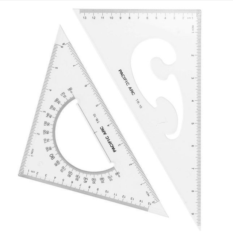 Set Square Triangles 10" Height - 30/60 & Hypotenuse - 45/90 , Pacific Arc Scholastic Triangle Set TR-10W - AlfaPlanhold.Com