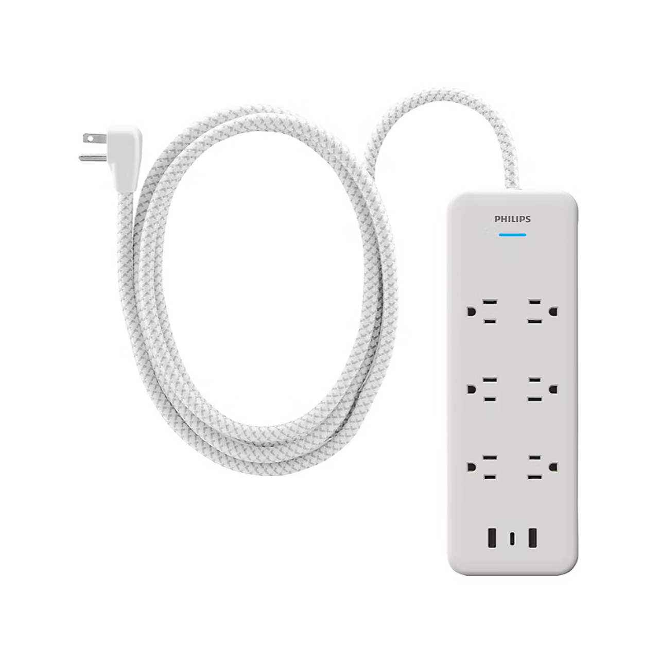 Philips 6-Outlet & 3-Outlet Surge Protector 2 USB-A 1 USB-C, 6' White, 2 pk. | Brand New