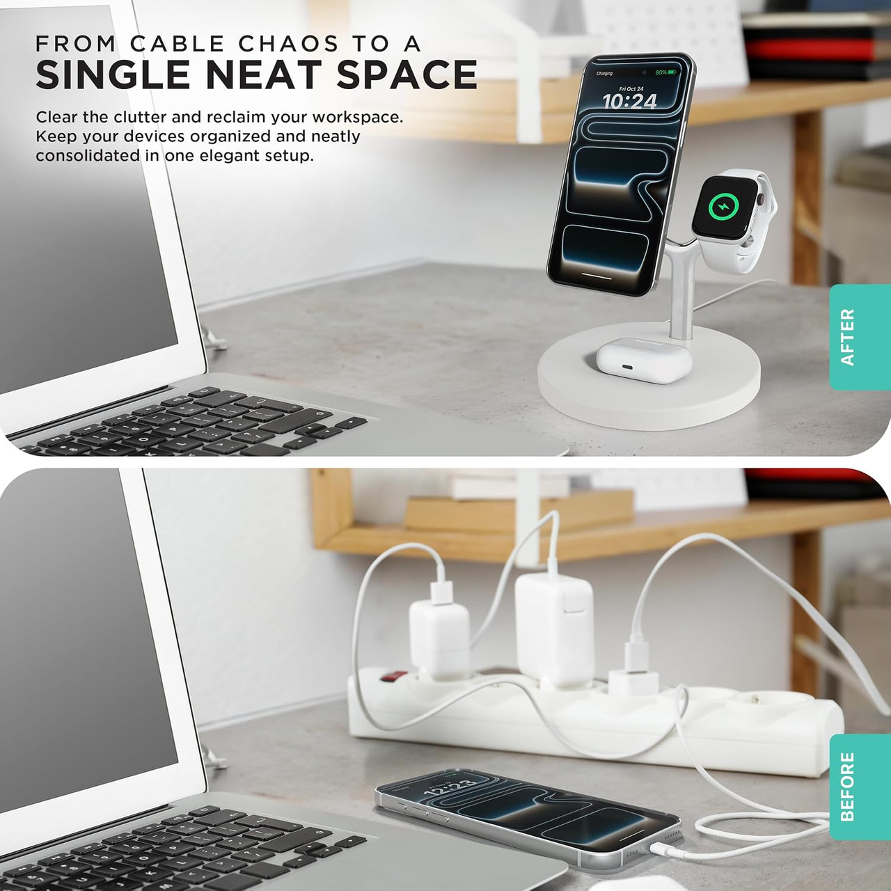 iHome Magnetic Charging Stand, Wireless Charger for iPhone, Apple Watch, AirPods | Brand New