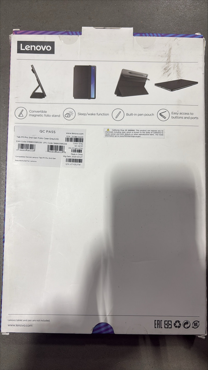 Lenovo ZG38C04231 Folio Case and Stand for Tab P11 Pro (2nd Gen) Grey New in Box | Brand New