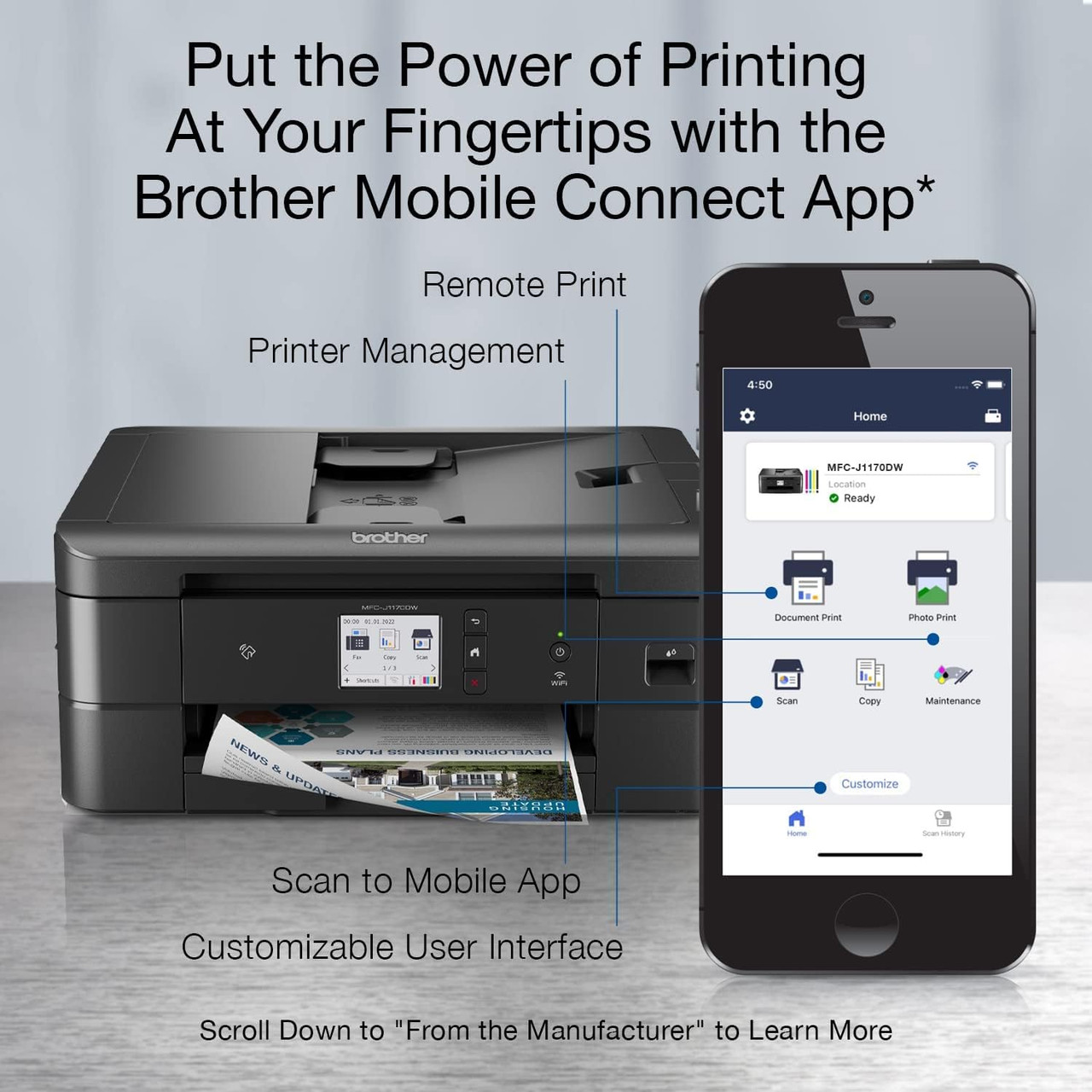 Brother MFC-J1170DW Wireless Color InkjetPrinter App Controlled Works with Alexa | Scratch & Dent | MX00290