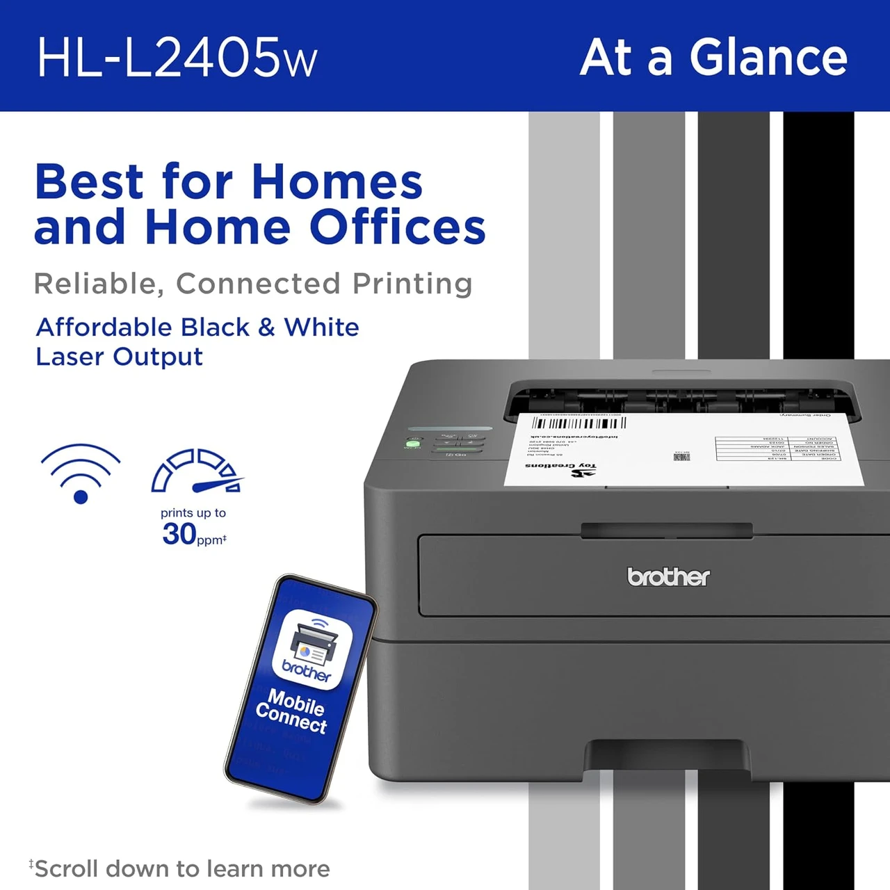 Brother HL-L2405W Wireless Compact Monochrome Laser Printer Works with Alexa | Scratch & Dent | MX00291