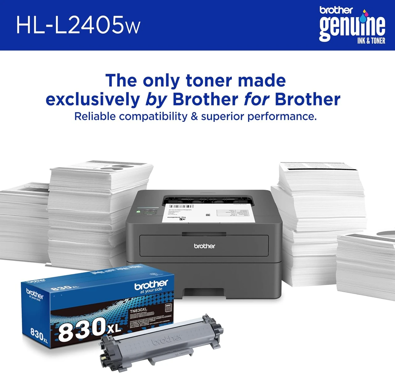 Brother HL-L2405W Wireless Compact Monochrome Laser Printer Works with Alexa | Scratch & Dent | MX00291