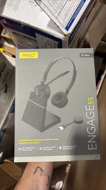 Jabra Engage 55 SE (Second Edition) Dual-Ear Wireless Headset w/Link 400 USB-A DECT Adapter – Noise-Cancelling Microphone, Extensive Range – MS Teams Certified, Works with All Other Platforms, Black | Brand New