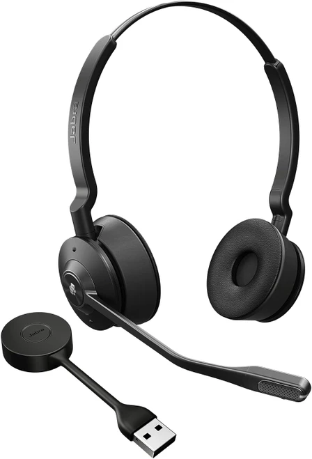 Jabra Engage 55 SE (Second Edition) Dual-Ear Wireless Headset w/Link 400 USB-A DECT Adapter – Noise-Cancelling Microphone, Extensive Range – MS Teams Certified, Works with All Other Platforms, Black | Brand New