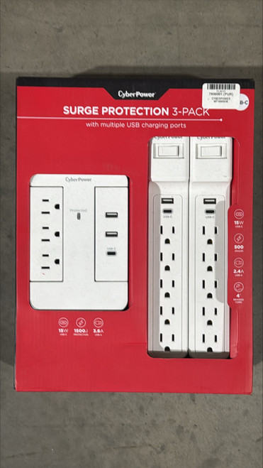 LOT of 16 Cyberpower Surgeprotection 3 Pack Power Strips With USB Ports - New | Brand New