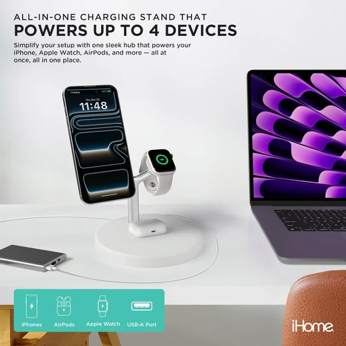 iHome Magnetic Charging Stand, Wireless Charger for iPhone, Apple Watch, AirPods | Brand New