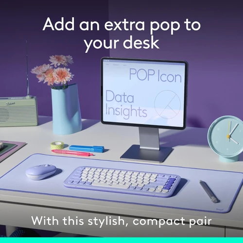 Logitech POP ICON Wireless Bluetooth Keyboard and Mouse Combo - Lilac | Brand New