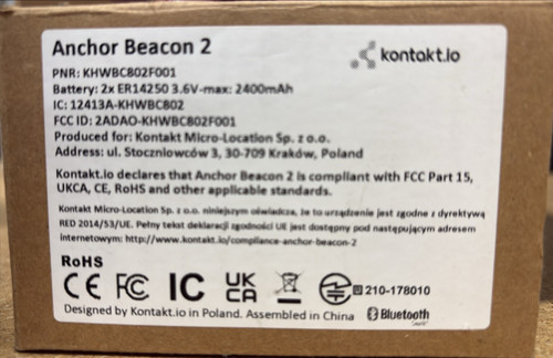 Kontakt.io Anchor Beacon 2 Bluetooth Beacon for Indoor Location Tracking – New | Brand New