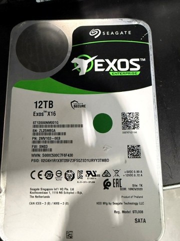 Seagate Exos 12TB Exos X16 ST12000NM001G Hard Drive - Tested and Wiped | Scratch & Dent | MX00235