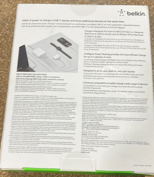 Belkin BoostCharge Pro 4Port GaN Charger 108W USB-C & USB-A Multi-Device Charger | Brand New