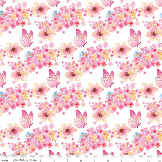 Butterfly Floral White - Painted Petals by Lila Tueller - Riley Blake