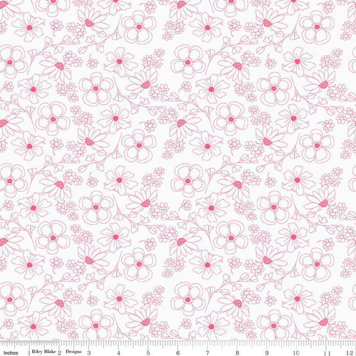 Outlined Flowers White - Painted Petals by Lila Tueller - Riley Blake