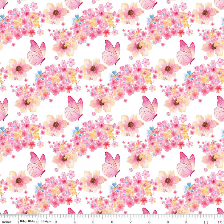 Butterfly Floral White - Painted Petals by Lila Tueller - Riley Blake