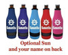 Cruise themed bottle sleeve.  Colorful art work on front with optional back design with name. Design 013