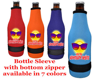 Cruise themed bottle sleeve.  Colorful art work on front with optional back design with name.