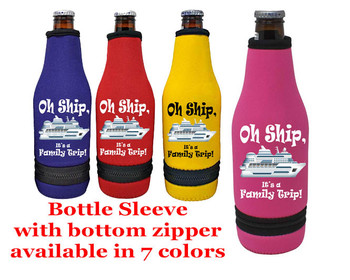 Cruise themed bottle sleeve.  Colorful art work on front with optional back design with name. Design 008