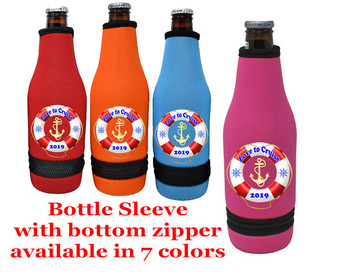 Cruise themed bottle sleeve.  Colorful art work on front with optional back design with name. Design 012