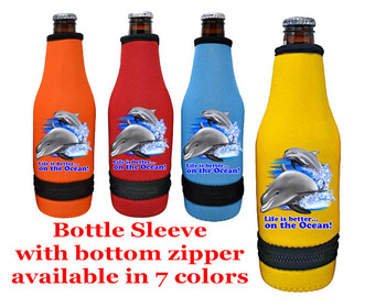 Cruise themed bottle sleeve.  Colorful art work on front with optional back design with name. Design 014
