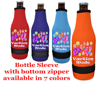 Cruise themed bottle sleeve.  Colorful art work on front with optional back design with name. Design 025