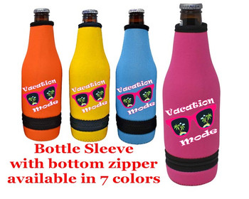 Cruise themed bottle sleeve.  Colorful art work on front with optional back design with name. Design 026