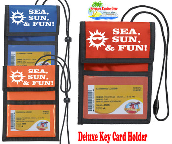 Cruise Card Holder to keep your Key card handy and safe.  Pockets to hold money, schedules and more. - Choice of color - Sea sun fun