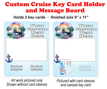 Alaska Door Key Card Holder Magnet - Holds 2 cards.  Keep your key card handy in your cabin.  Also a dry erase message board.