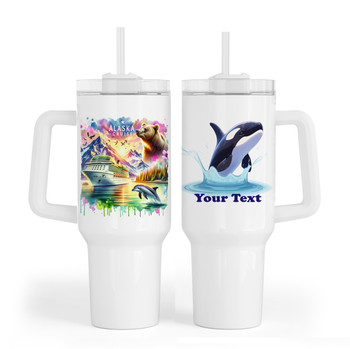 Large Alaska theme Custom 40 oz. tumbler.  Keep hydrated on the beach, cruise ship and at home with this custom tumbler .