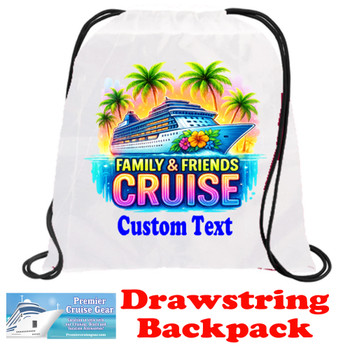 Cruising theme custom drawstring back pack - Customize with your name or text.