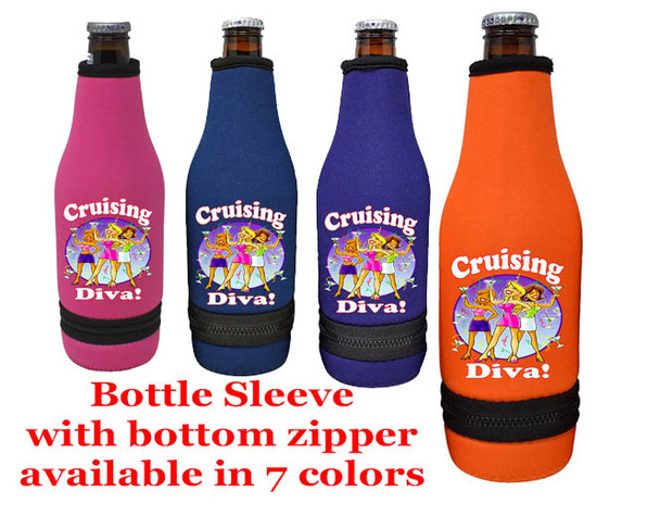 Cruise themed bottle sleeve.  Colorful art work on front with optional back design with name. Design 007