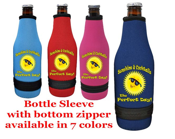 Cruise themed bottle sleeve.  Colorful art work on front with optional back design with name. Design 018