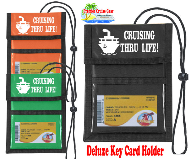 Cruise Card Holder Deluxe -Cruise Card Holder to keep your Key card handy and safe.  Pockets to hold money, schedules and more. - Choice of color  - Cruising thru life