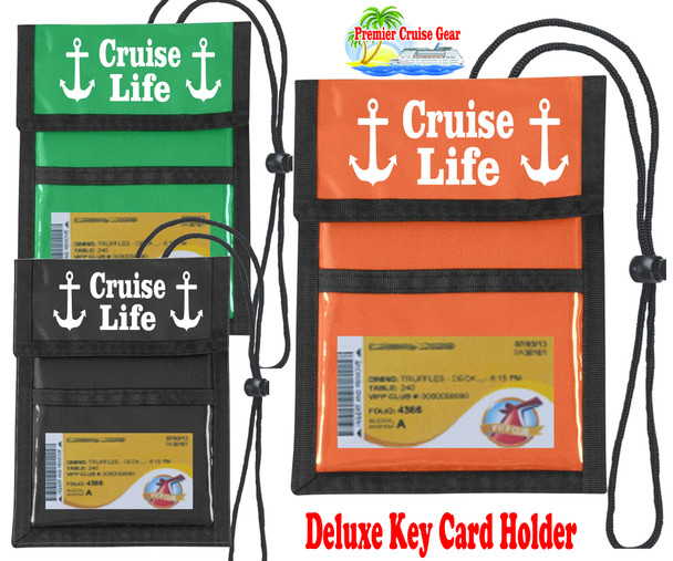 Cruise Card Holder to keep your Key card handy and safe.  Pockets to hold money, schedules and more. - Choice of color - Cruise Life