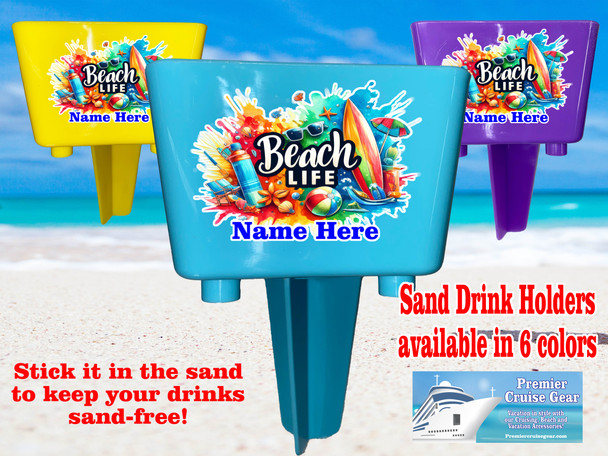 Sand-Beach Drink Holder - custom with your name/text.