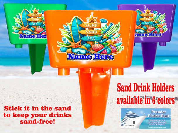 Sand-Beach Drink Holder - custom with your name/text.