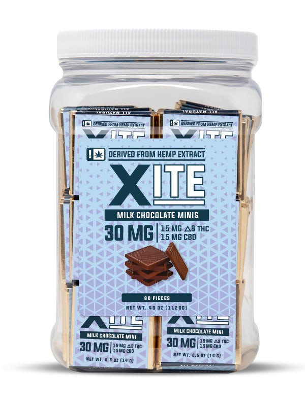 Xite Milk Chocolate Minis 30mg (15mg D9 THC: 15mg CBD)