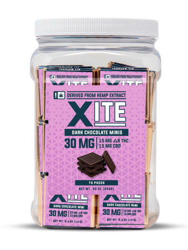 Xite Dark Chocolate Minis 30mg (15mg D9 THC: 15mg CBD)