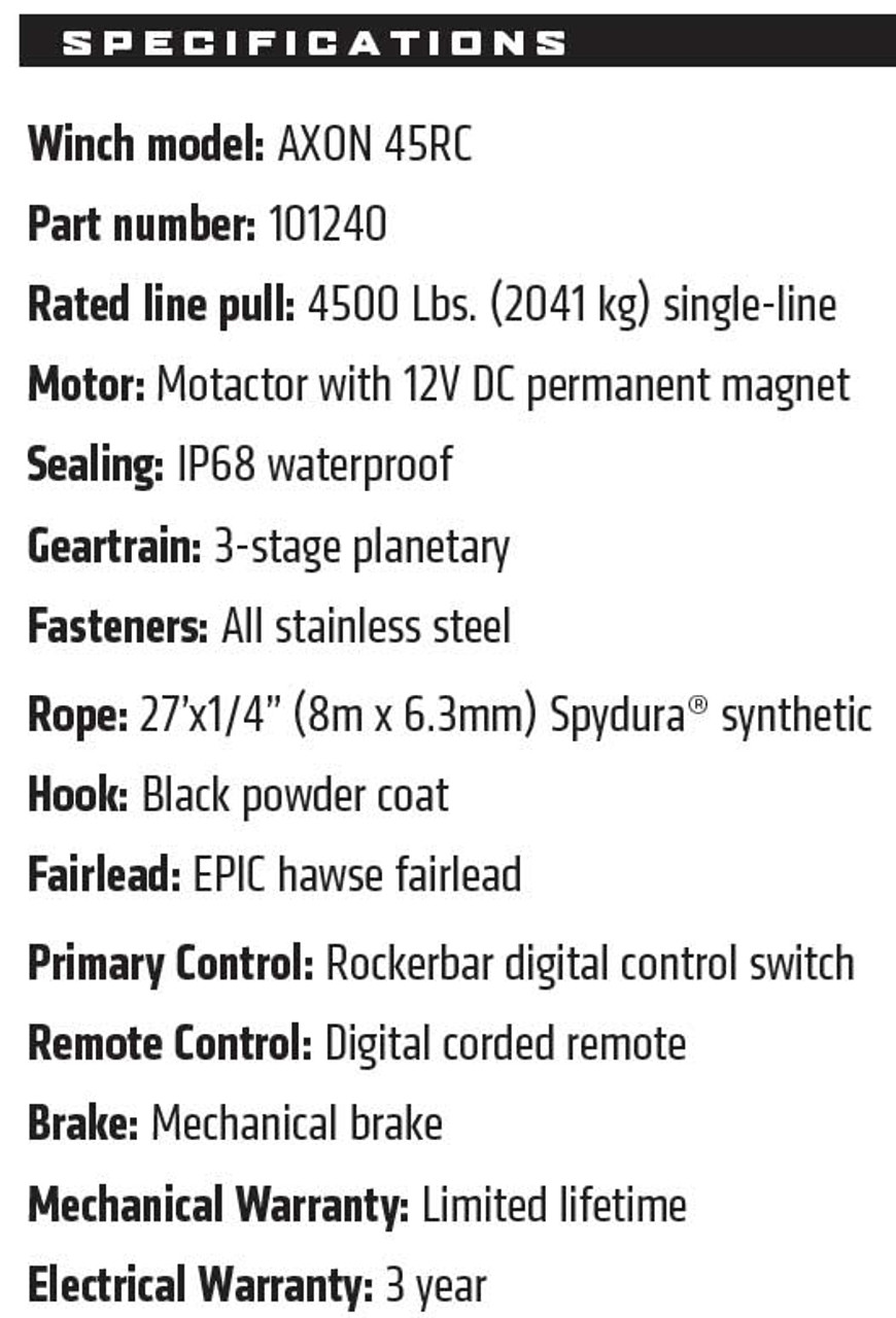 Warn AXON 45RC Synthetic Rope Power Sport Winch - 101240