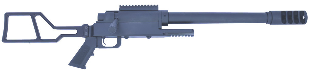 ULR Mini 50 BMG Rifle – A compact powerhouse in the long-range world. This single shot bolt action rifle features a short 16.5” barrel, minimalistic billet aluminum stock, and Noreen’s proprietary muzzle brake for reduced recoil and improved accuracy. Lightweight and built for precision.